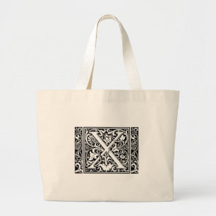 Bolso De Tela Gigante Letra X Monograma Medieval ancha