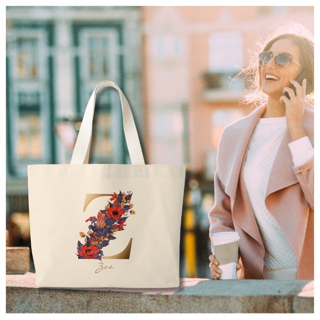 Bolso De Tela Gigante Letra Z oro monograma rojo púrpura amarillo floral (Subido por el creador)