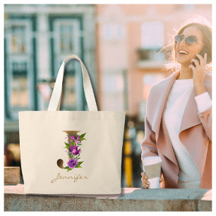 Bolso De Tela Gigante Letter J Elegant Floral Gold Monogram