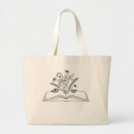 Bolso De Tela Gigante Libro Floral Boho Line Art