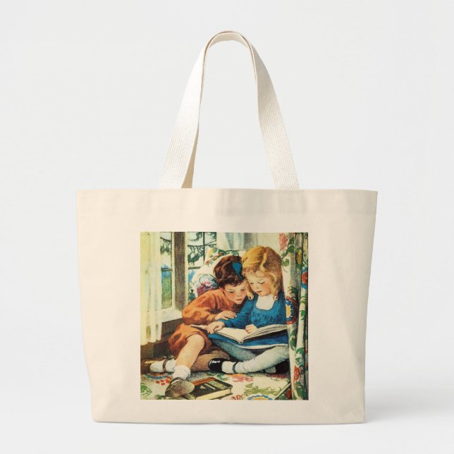 Bolso De Tela Gigante Libros de lectura de los niños teniendo Felices (Frente)
