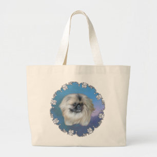 Bolso De Tela Gigante Lily pequinés sobre azul