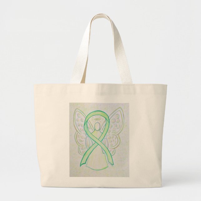 Bolso De Tela Gigante Lime Green Awareness Ribbon Personalizado Art Tote (Frente)
