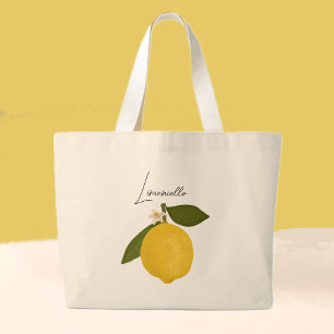 Bolso De Tela Gigante Limón Amarillo con Hojas Verdes   Cítrico Fresco 