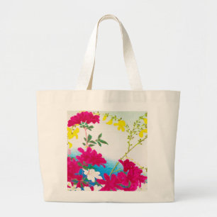 Bolso De Tela Gigante Lirios de día japoneses - magenta, azul amarillo