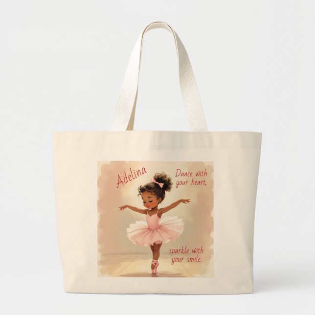 Bolso De Tela Gigante Little Girl Ballerina in Pink Tutu Personalized (Frente)