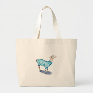 Bolso De Tela Gigante Llama acuarela en suéter azul