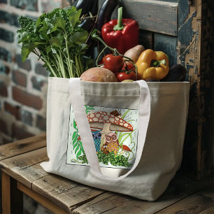 Bolso De Tela Gigante Lluvia en hongos de la familia Cute Owl