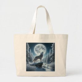 Bolso De Tela Gigante Lobo Aullador En Invierno