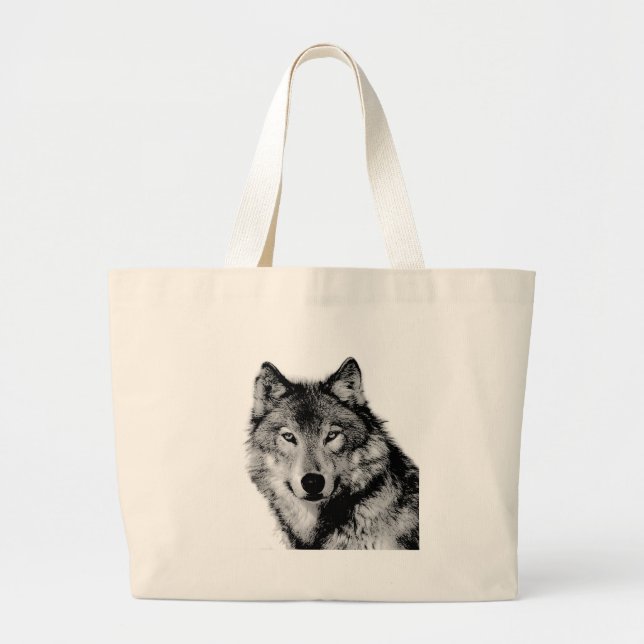 Bolso De Tela Gigante Lobo blanco y negro (Frente)