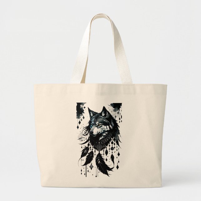 Bolso De Tela Gigante lobo, depredador, soñador, amuleto, talismán (Frente)