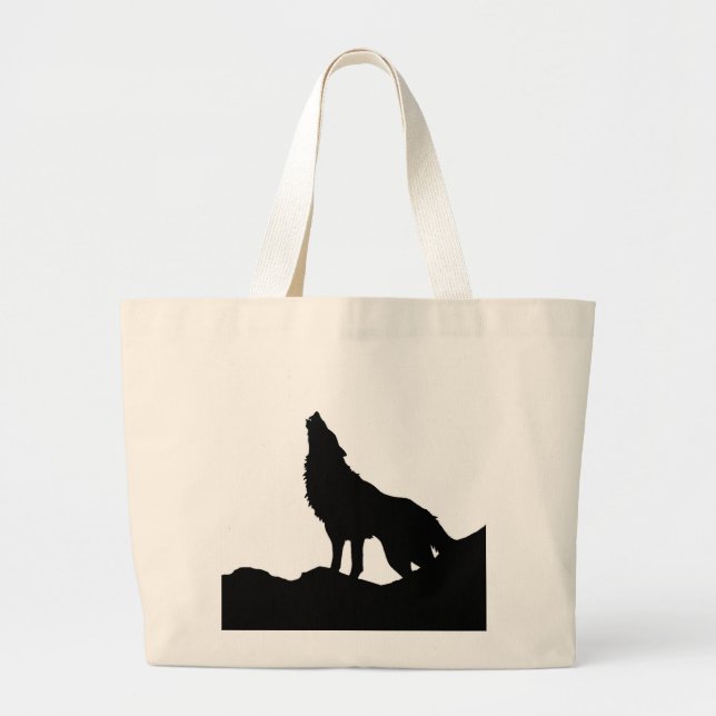 Bolso De Tela Gigante Lobo solitario parado en una colina (Frente)