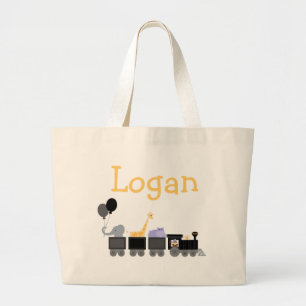Bolso De Tela Gigante Los animales negros y grises del bebé en un tren