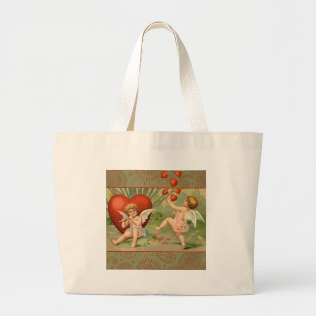 Bolso De Tela Gigante Los Cupidos de San Valentín aman la antigua cosech (Frente)