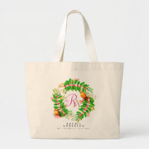 Bolso De Tela Gigante Los navidades usaron un monograma Verde azulado li