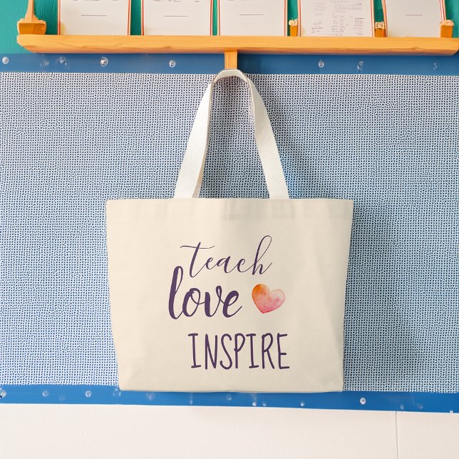 Bolso De Tela Gigante Los profesores enseñan el amor inspirador (Teachers Teach Love Inspire Large Tote Bag)