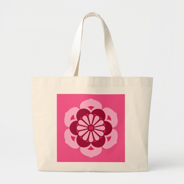 Bolso De Tela Gigante Lotus Flower Mandala, rosa Fuchsia y Borgoña (Frente)
