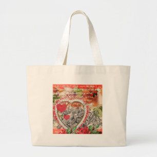 Bolso De Tela Gigante Love Birds Heart Red Art Collage