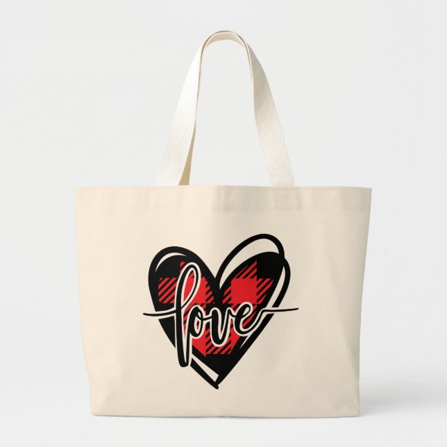 Bolso De Tela Gigante LOVE HEART Buffalo plaid (Frente)