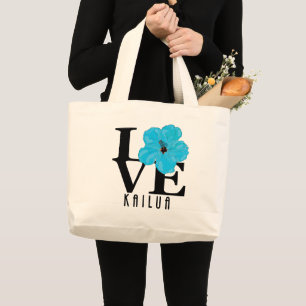 Bolso De Tela Gigante LOVE Kailua Blue Hibiscua