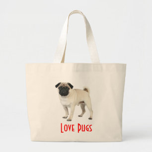 Bolso De Tela Gigante Love Pugs Puppy Perro Canvas Playa Totebag