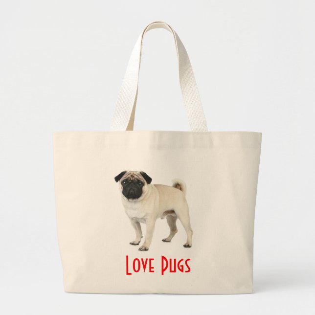Bolso De Tela Gigante Love Pugs Puppy Perro Canvas Playa Totebag (Frente)