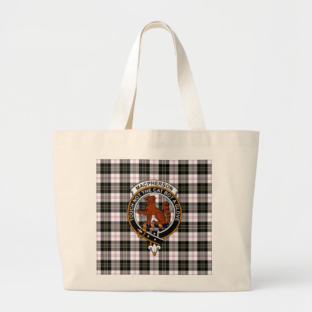 Bolso De Tela Gigante MacPherson Tartan, Clan Badge and Motto Tote (Frente)