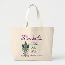 Bolso De Tela Gigante Madre de la púrpura verde azulada de la pluma del
