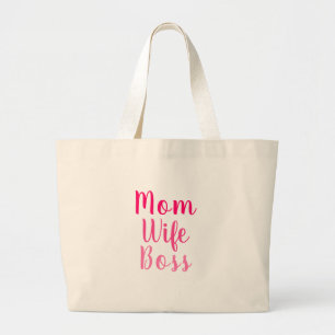 Bolso De Tela Gigante Madre esposa jefe personalizado blanco rosado text