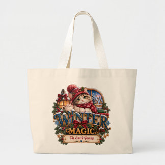 Bolso De Tela Gigante Magia de Invierno Personalizada Gato Acogedor Navi