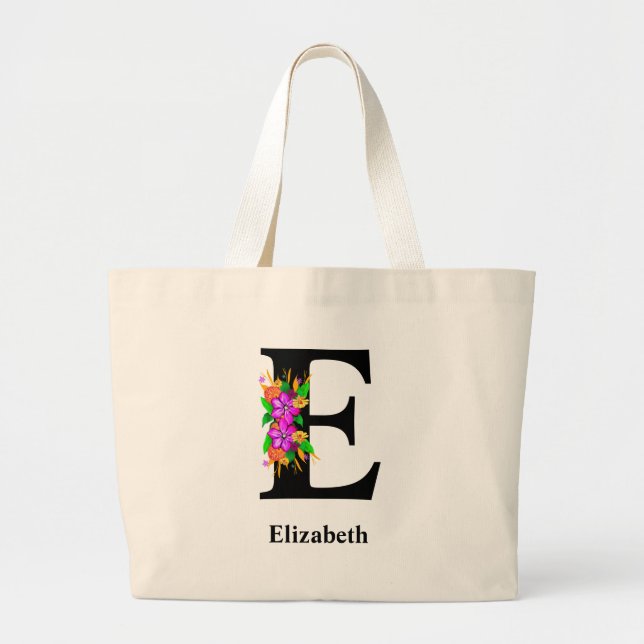 Bolso De Tela Gigante Magia negrita Floral Editable Monogramado  (Frente)