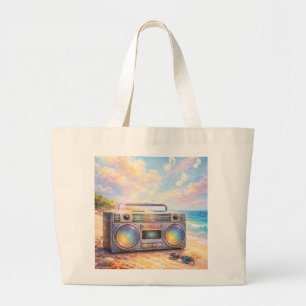 Bolso De Tela Gigante Magical Retro Boombox Playing Music On Beach