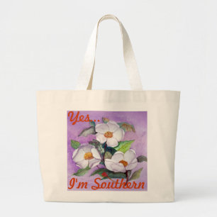 Bolso De Tela Gigante Magnolias meridionales blancas Painterly en la