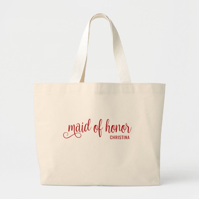 Bolso De Tela Gigante Maid of Honor Calligraphy Red Bach  (Frente)