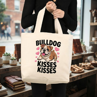 Bolso De Tela Gigante Mamá Bulldog Adorable Besos de Cachorro Corazón Ro
