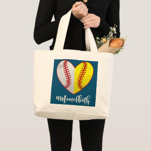 Bolso De Tela Gigante Mamá de ambos softball Día de la Madre en el Béisb