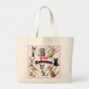 Bolso De Tela Gigante Mamá de gato loca con nombre personalizado