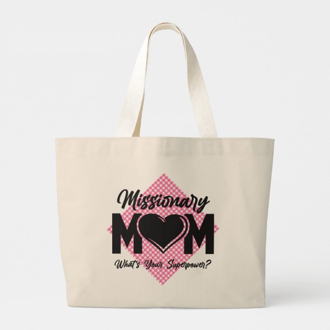 Bolso De Tela Gigante Mamá misionera LDS Mormon Mamá rosa cheque Tote Ba (Reverso)