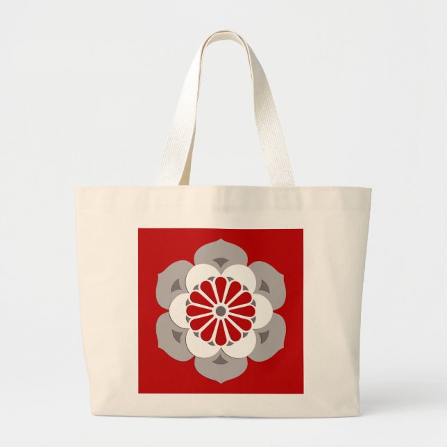 Bolso De Tela Gigante Mandala de flores Lotus, rojo oscuro, gris y blanc (Frente)