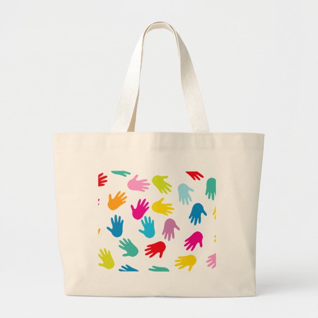 Bolso De Tela Gigante Manos multicolores (Frente)