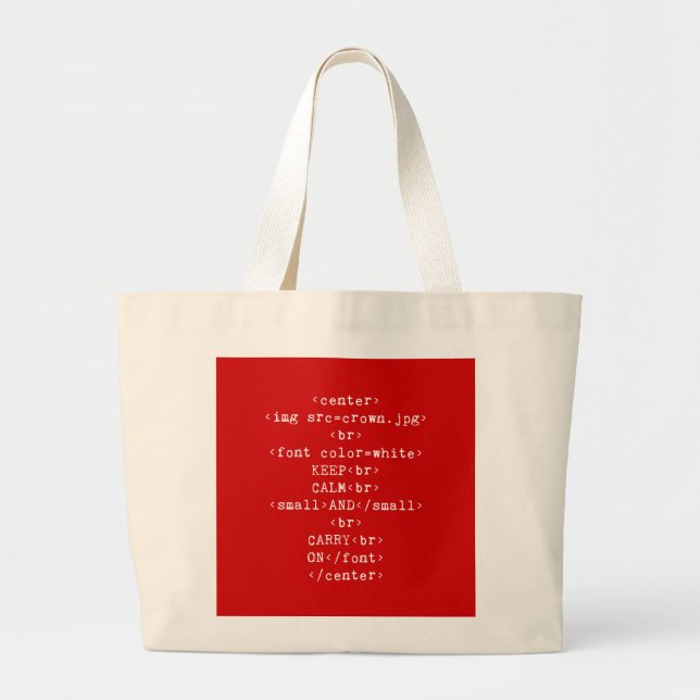 Bolso De Tela Gigante Mantenga tranquilo y continúe el HTML (en (Frente)