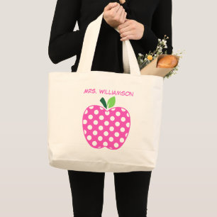Bolso De Tela Gigante Manzana de maestro de lunares rosa y verde