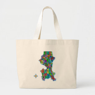 Bolso De Tela Gigante Mapa brillantemente coloreado de Seattle