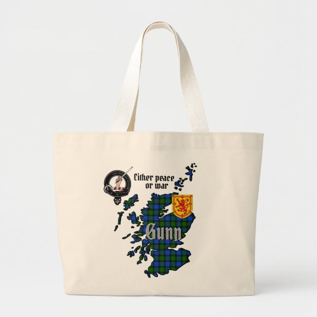 Bolso De Tela Gigante Mapa de Gunn Clan y Tartán de Escocia  (Frente)