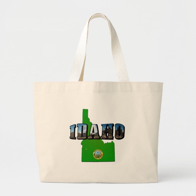 Bolso De Tela Gigante Mapa de Idaho, Sello y texto de imagen (Frente)