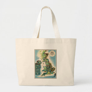Bolso De Tela Gigante Mapa de recursos de la Gran Bretaña Vintage