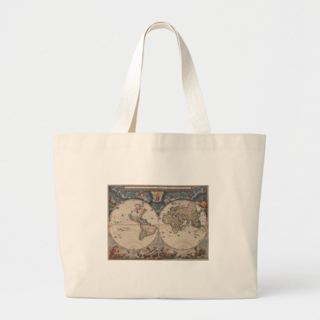 Bolso De Tela Gigante Mapa del Mundo Antiguo: Arte de Cartografía Histór (Frente)