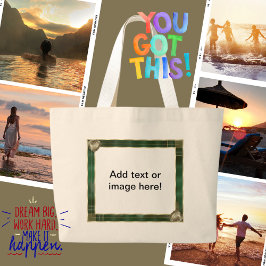 Bolso De Tela Gigante Marco antiguo verde Añadir tu cita fotográfica