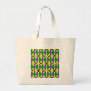 Bolso De Tela Gigante Mardi Gras Harlequin Fleur De Lis