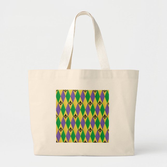 Bolso De Tela Gigante Mardi Gras Harlequin Fleur De Lis (Frente)